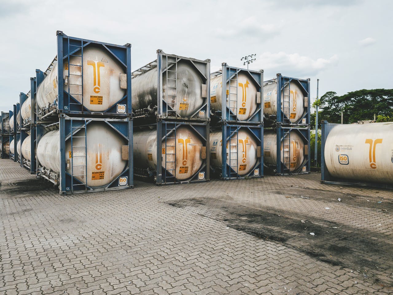 services-03 Industrial scene of tank containers stacked at Ipoh port, Malaysia.
